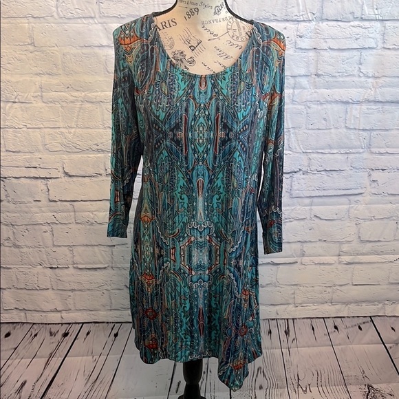 Soma Paisley Dress 3/4 Sleeves Asymmetrical Hem Luxuriously Soft Size Small - Picture 1 of 8